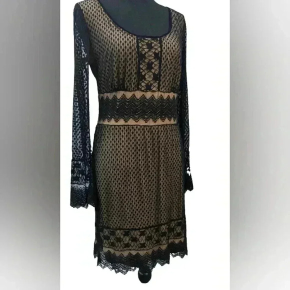 Max Studio Women's Vintage Y2K Nude/Black Illusion Crochet Lace Midi Dress Small - Picture 1 of 4